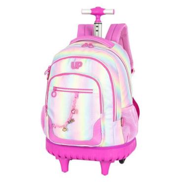 Imagem de Mochila Escolar 2em1 Costas e Rodas Up4You Listrada Degrade, Lilás