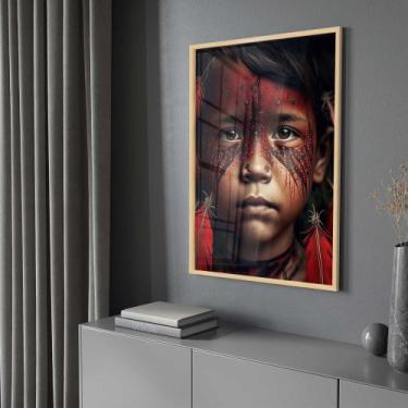 Imagem de Quadro Decorativo com Moldura e Acrilico Cristal Vidro Indio Rosto Ama