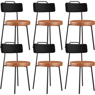 Imagem de Kit 06 Cadeiras Decorativas Estofada Para Sala Jantar Barcelona L02 Couríssimo Preto Camel - Lyam