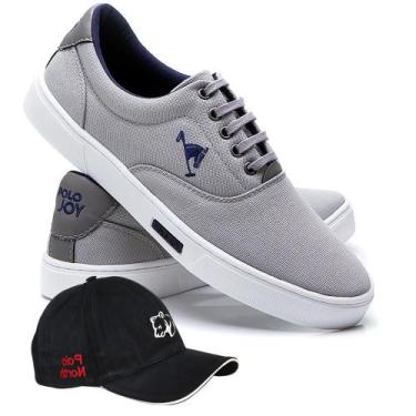 Imagem de Kit Sapatênis Polo Joy Casual Masculino + Boné Dia a Dia, 40, Cinza
