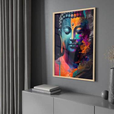 Imagem de Quadro Decorativo com Moldura e Acrilico Cristal Vidro Buda Arte Color