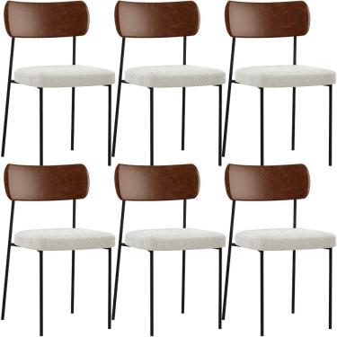 Imagem de Kit 06 Cadeiras Estofadas Para Sala De Jantar Melina L02 Couríssimo Marrom Bouclê Creme - Lyam Decor