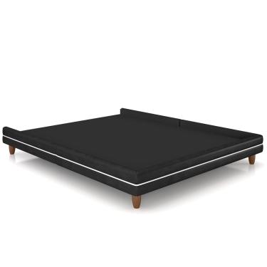 Imagem de Cama Casal Base Box Pés Madeira 160cm Suném P05 Couríssimo Preto - Lyam Decor