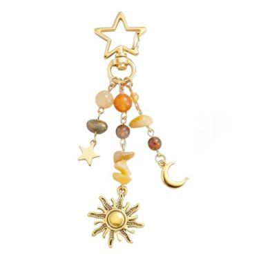 Imagem de Chaveiro com brilho labial Coquette, porta-chaves portáteis, lindos chaveiros para mulheres – presentes de aniversário para ela (ouro), Sol, P