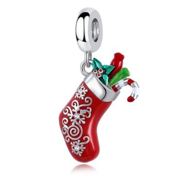 Imagem de LuxglitterLin Pingente de floco de neve colorido com pingente de feliz Natal compatível com pulseiras Pandora, presente de Natal feminino