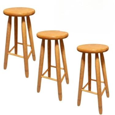 Imagem de Banquetas Alta, Kit Banquinhos Grande em Madeira Maciça 70cm Altura(3 Bancos Grandes)