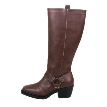Imagem de Bota Feminina Cano Longo Básica Elegante Salto Bloco Not Me (Cacau, BR, Adulto, Numérico, 35)