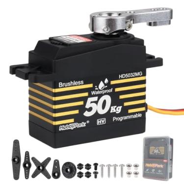 Imagem de HobbyPark 50kg Servos Waterproof High Torque RC Steering Servo Brushless Motor Fast Speed Standard Size HV Stainless Steel Gears for 1/8 1/10 RC Crawler Car Truck Buggy Control Angle 180° Programmable