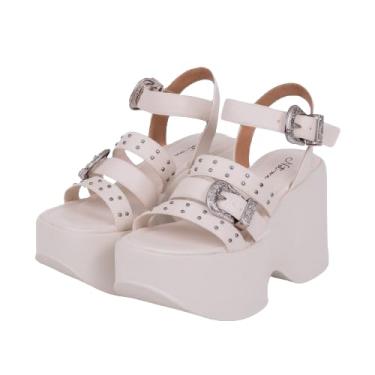 Imagem de Sandália Salto Plataforma Meia Pata Feminina Com Tiras De Couro (Off White, BR, Adulto, Numérico, 39)