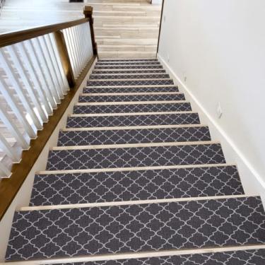 Imagem de Drydiet 15 pacotes de degraus antiderrapantes para degraus de madeira 20 x 80 cm para degraus de escada com adesivo reutilizável tapetes cinza escuro para idosos e animais de estimação
