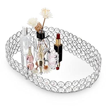 Imagem de Hipiwe Bandeja de penteadeira de cristal, bandejas de perfume espelhadas para maquiagem, armazenamento de cosméticos para cuidados com a pele, bandeja organizadora de joias para bancada de banheiro,