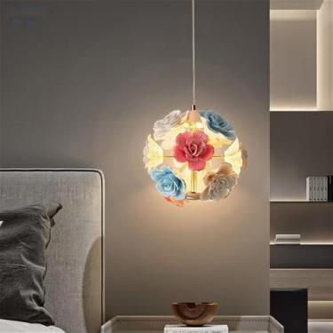 Imagem de Lâmpada Pingente de Flor de Rosa Contemporânea LED Americana Pastoral Cerâmica Restaurante Quarto Bar Balcão Cloakroom Corredor Luz (C 1 luz)
