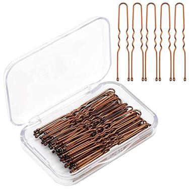 Imagem de AIEX Kit de grampos de cabelo em forma de U com 50 grampos de cabelo para mulheres, meninas e salão de beleza (marrom)