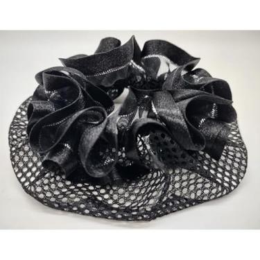 Imagem de Rede de Cabelo Profissional para Coque - Diâmetro 10cm - Acessório para Uniformes Corporativos(Preto C/Fio na Cor Prata,Único)