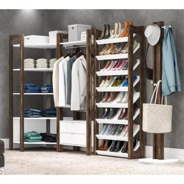 Imagem de Conjunto Guarda Roupa Modulado Closet 4pçs Az2 Branco Nogal - TECNO MO
