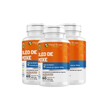 Imagem de Kit 3 Óleo de Peixe Ômega 3 1000mg 3x60 cps Floral Ervas do Brasil - F