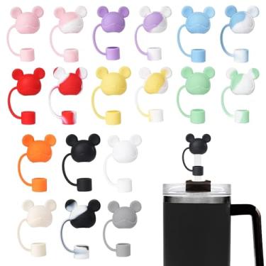 Imagem de 18 peças de capas de palha de urso fofas compatíveis com copos Stanley de 30 e 1,134 g, protetores de tampas de silicone reutilizáveis para canudos StanleyCups de 10 mm