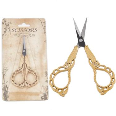Imagem de 1 tesoura de costura afiada tesoura de bordado pequena vintage estilo europeu antigo ouro aço inoxidável tesoura de orquídea para tecido, linha de costura, artigos de corte, artesanato, tesouras de