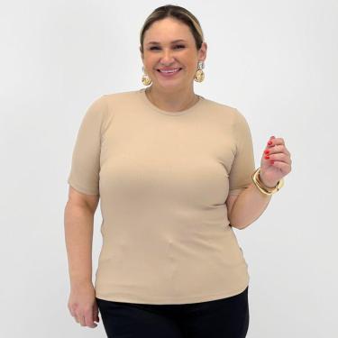 Imagem de Blusa Alpelo Plus Size Básica Canelada Manga Curta Feminina-Feminino