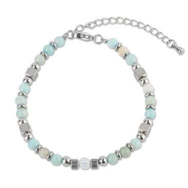 Imagem de Pulseira de pedra natural, pulseira de pedra da lua verde, pulseira de aço inoxidável, pulseira de contas de cristal, pulseira de melhor amiga, pulseira de aposentadoria, presente de aniversário para