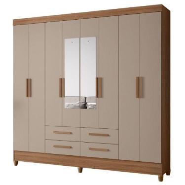 Imagem de Guarda Roupa Casal Espelho 8 Portas 204 Cm Florida Carvalho Fendi Mova