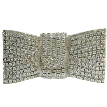 Imagem de Bolsa de mão feminina com laço de diamante brilhante, bolsa de ombro com glitter, para festa, formatura, coquetel, casamento, Prata