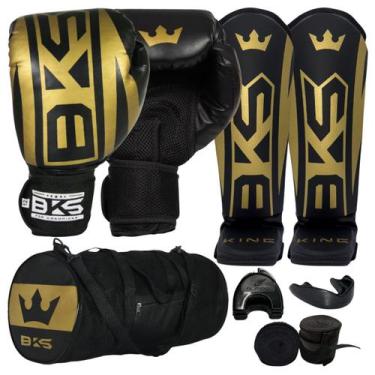 Imagem de Luva Boxe Muay Thai - Caneleira Bolsa Bandagem Bucal - Bks, Dourado, 1