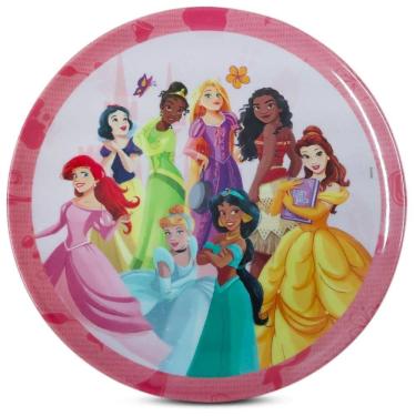 Imagem de Prato Raso Infantil Disney Princesas Meninas Melamine 20Cm
