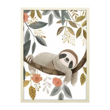 Imagem de Quadro Infantil Selva Preguiça sem Vidro Colorido 20x30 cm