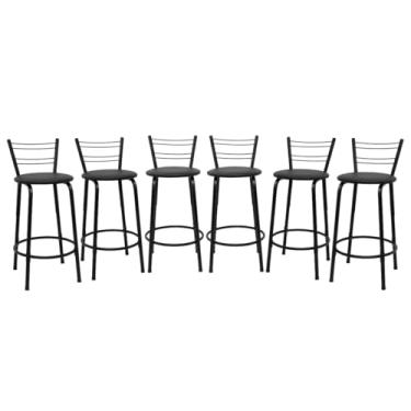 Imagem de Kit 6 Banquetas Para Cozinha Flórida Estrutura Preta 60cm Área de Lazer Piscina Balcão Bancada Bistro Bar (Assento Preto)