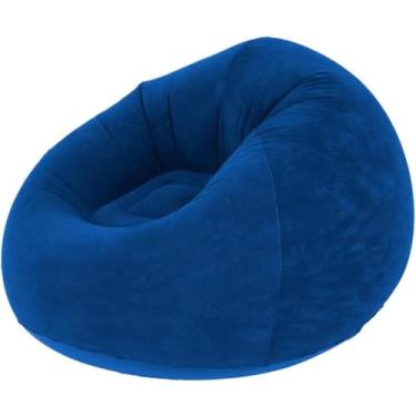 Imagem de Sofá Poltrona Puff Inflável Deluxe Aveludado Gigante - Impermeável, 100kg, Bomba Inclusa, Conforto Interno, Design Moderno e Portátil (AZUL)