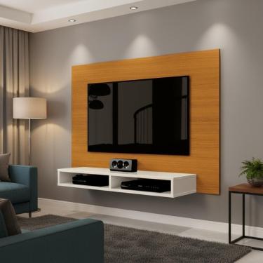Imagem de Painel Suspenso Para Parede Tv 43 Polegadas 1,20m Com Nicho - Cedro-off White