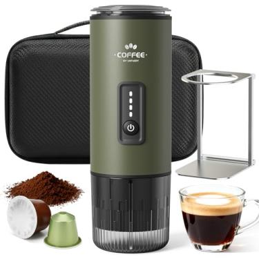 Imagem de Máquina de café expresso portátil, conjunto de cafeteira 3 em 1 com bolsa de transporte e suporte de café, máquina de café funciona com café moído e cápsula de cápsula, cafeteira autoaquecida com