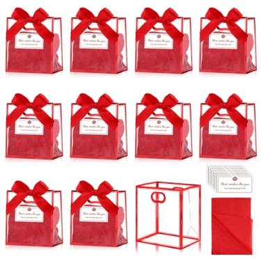Imagem de Tenare Pacote com 12 sacos de presente de plástico transparente com alças saco reutilizável para lembrancinhas de festa com laço de fita de papel de seda para presentes de aniversário, casamento