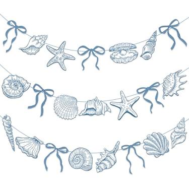 Imagem de Faixa de arco azul estrela-do-mar e concha sob o mar, faixa pendurada com laço de papel para verão, aniversário, casamento, despedida de solteira, sereia, chá de bebê