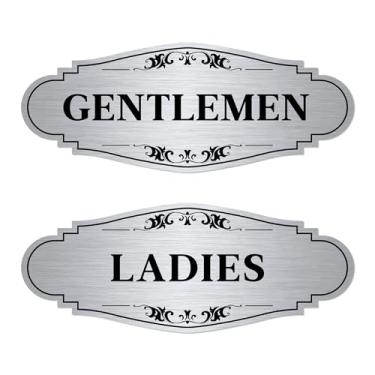 Imagem de 2 peças de placa de banheiro masculina e feminina para casa e negócios, autoadesiva, impermeável, prata, senhoras e senhores, decoração de sinalização de porta de banheiro para casa, escritórios