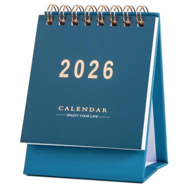 Imagem de Mini calendário de mesa 2025-2026 - Funciona de julho de 2025 a dezembro de 2026, calendário de mesa pequeno, 250 g/m², encadernação de fio duplo de papel grosso para escritório em casa, escola