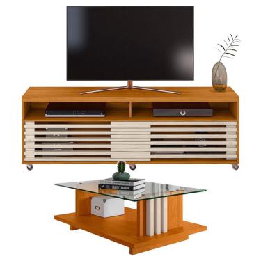 Imagem de Rack Bancada com Mesa de Centro Frizz Cross Cinamomo Off White – Madetec