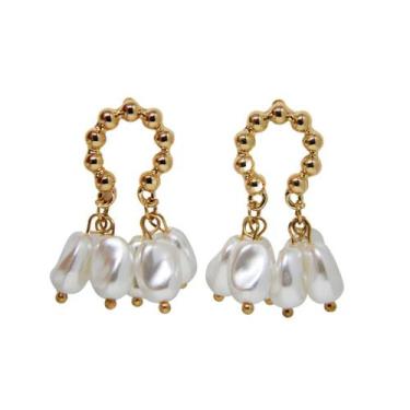 Imagem de Par de Brincos Argola de Bolinhas com Pingentes de Pérolas - PHD, Dour