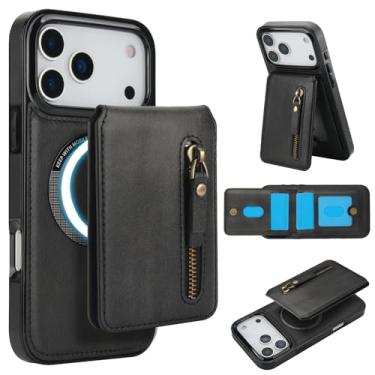 Imagem de DMaos Capa para iPhone 17 Pro Max com capa separável para cartão, compatível com Magsafe, suporte de cartão de identificação de couro PU, clássico para iPhone17 Pro Max 2025 de 6,9 polegadas - preta