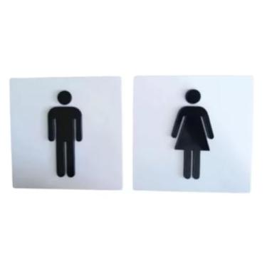 Imagem de Par Placa Acrílico Banheiro Wc Sinalização Lavável Lavabo Branco