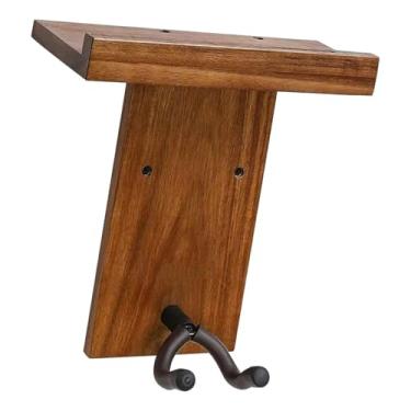 Imagem de Esquirla Suporte de parede para guitarra com prateleira, suporte de madeira, gancho de parede, expositor para músicos, tocadores de ukulele, para escritório,