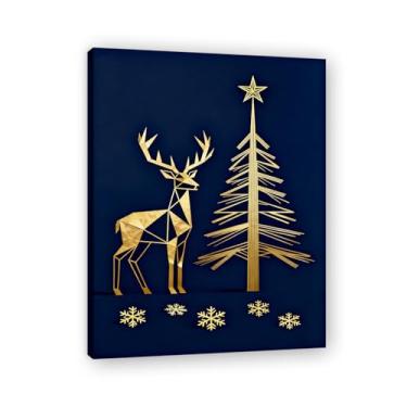 Imagem de Moldura interna. Pintura de Natal glamorosa minimalista, arte geométrica dourada, decoração de Natal moderna emoldurada para parede da sala de estar. A28. 40 x 50 cm - 15,8 x 19,7 pol