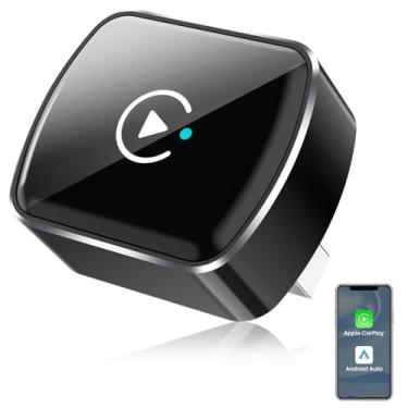 Imagem de Adaptador automotivo sem fio CarPlay e Android, adaptador CarPlay sem fio 2 em 1, converte com fio para sem fio, tamanho mini com cabo de extensão USB A e USB-C, Plug & Play, conexão estável e sem