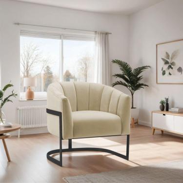 Imagem de Poltrona De ativa Sala De Estar Mavie Base De Ferro Preto Suede Móveis Verde