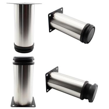 Imagem de Lamvbls Pernas de móveis de aço inoxidável 12 cm, pernas ajustáveis, pernas de substituição de metal, pernas redondas de armário para mesa de café, armário de mesa, sofá, prateleiras, conjunto com 4