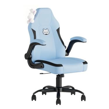 Imagem de Submi Cadeira de mesa, cadeira de escritório ergonômica para adultos, cadeira de computador com suporte lombar e apoios de braço flip-up, cadeira de escritório de couro PU para casa, cadeira
