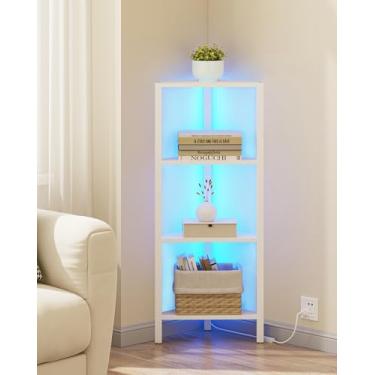 Imagem de TUTOTAK Prateleira de canto, estante de canto de 4 camadas para espaços pequenos, suporte de prateleira de canto estreito com rack de armazenamento, para sala de estar, quarto, branco BS05BW004L