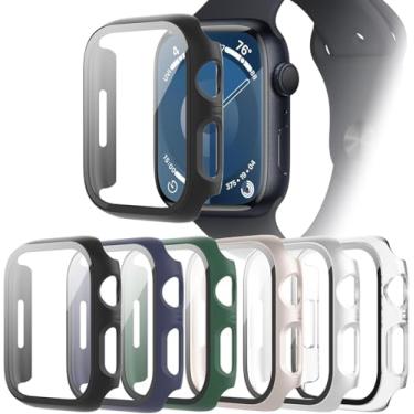 Imagem de Pacote com 6 capas compatíveis com Apple Watch Series SE 3 (2025)/SE 2/SE/6/5/4 de 44 mm com protetor de tela de vidro temperado, cobertura total de policarbonato rígido para iWatch de 44 mm