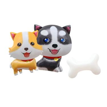 Imagem de Conjunto de balões metalizados para cães de desenho animado, 3 peças fofos de Corgi e Husky